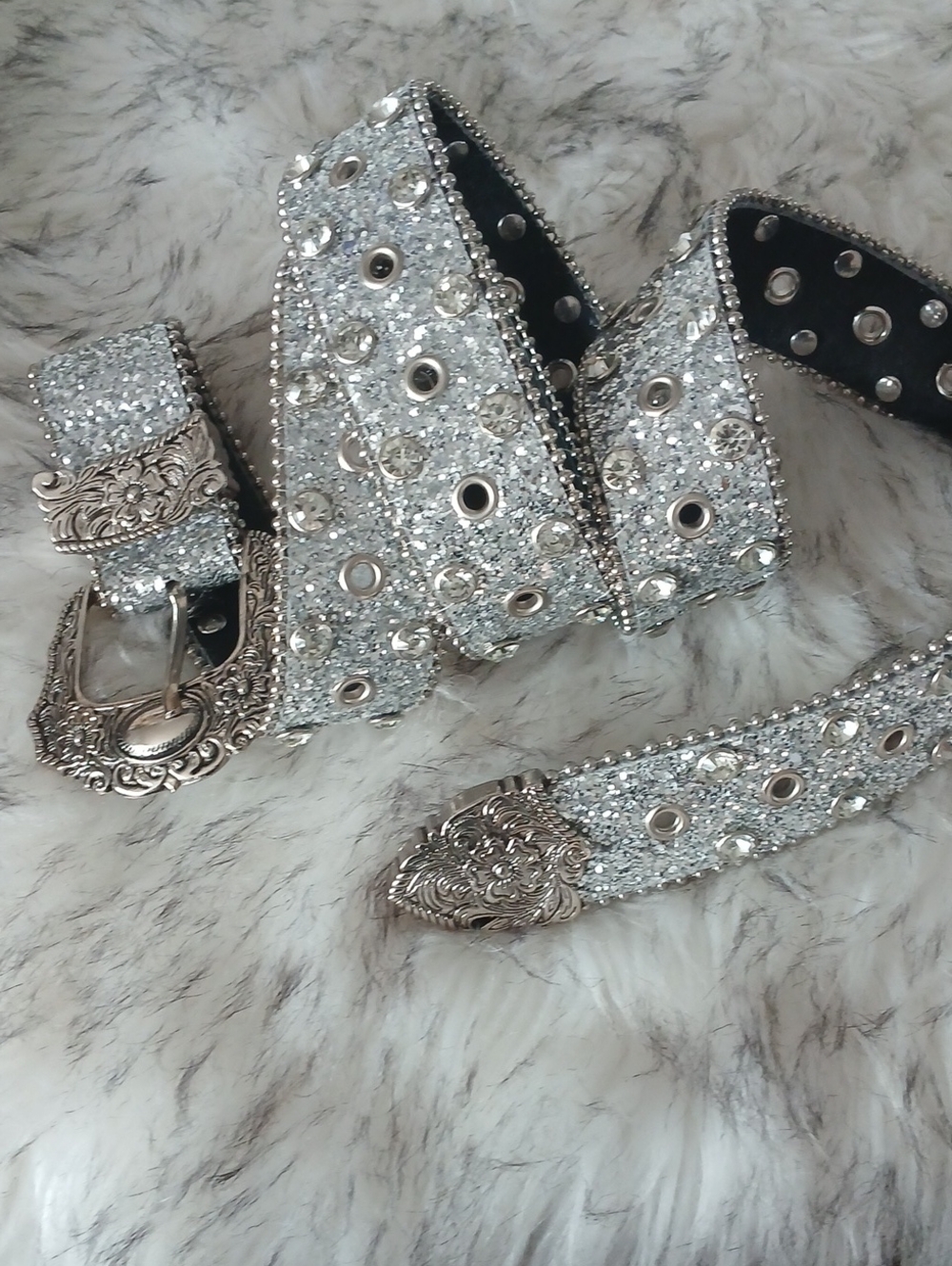 Silver Crystal-Embellished Women's Fashion Belt
